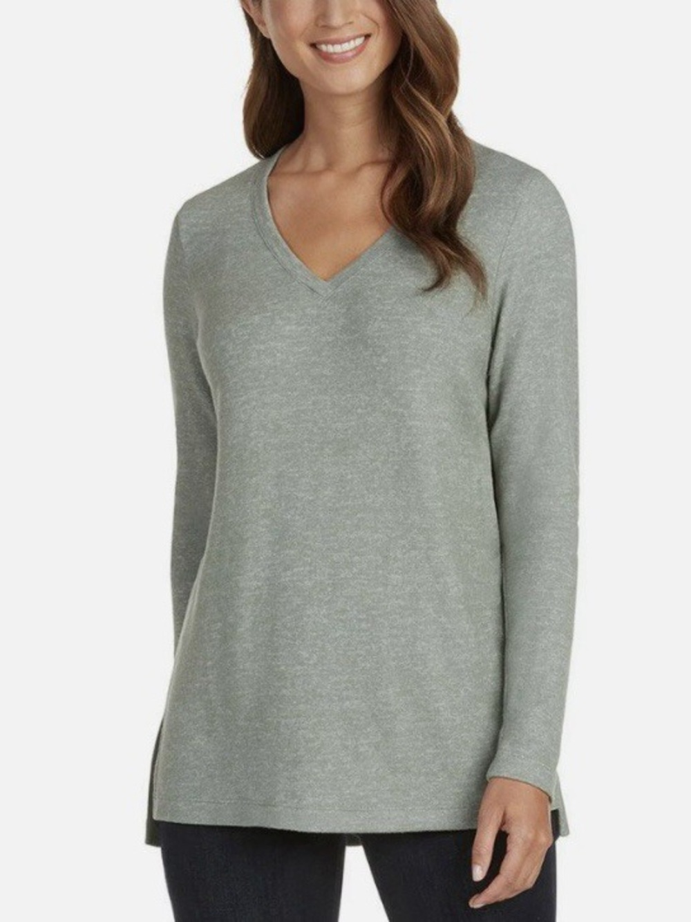 Matty M V-Neck Long Sleeve Tunic in Sage Green
